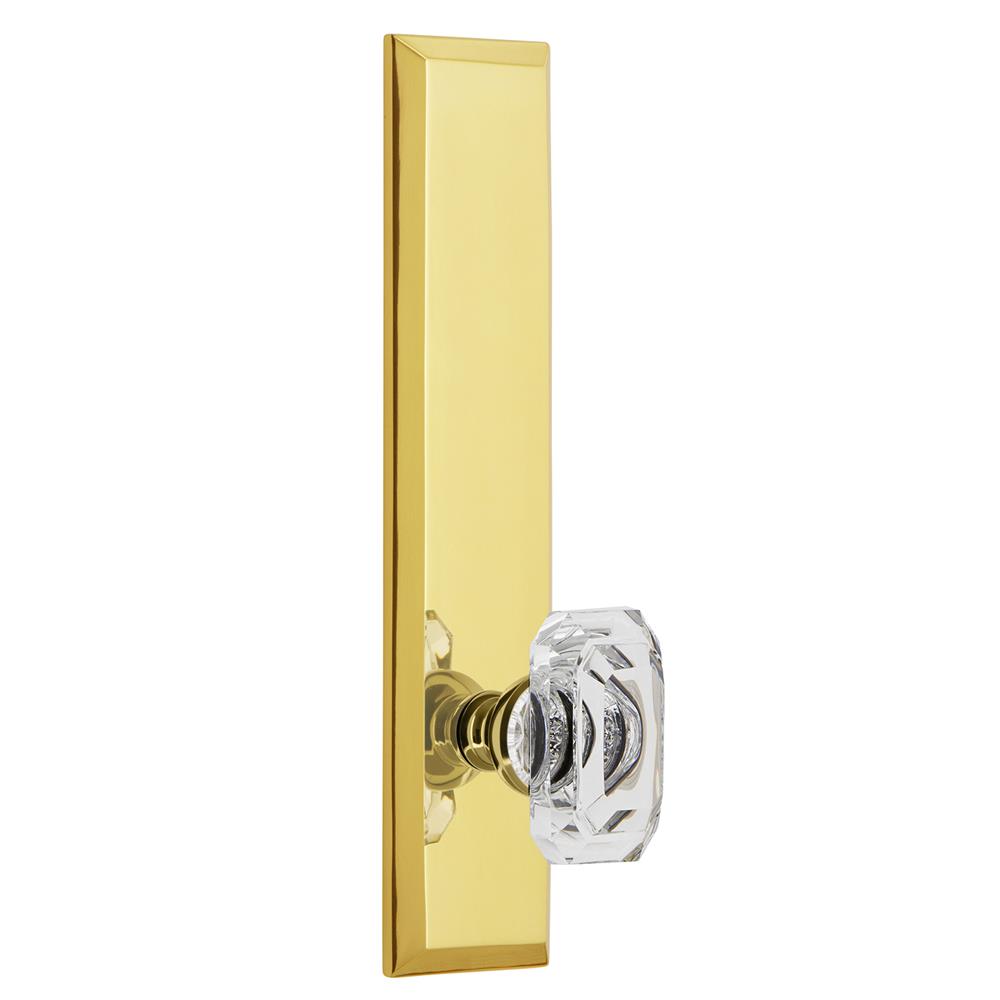 Grandeur by Nostalgic Warehouse FAVBCC Fifth Avenue Tall Plate Privacy with Baguette Clear Crystal Knob in Lifetime Brass